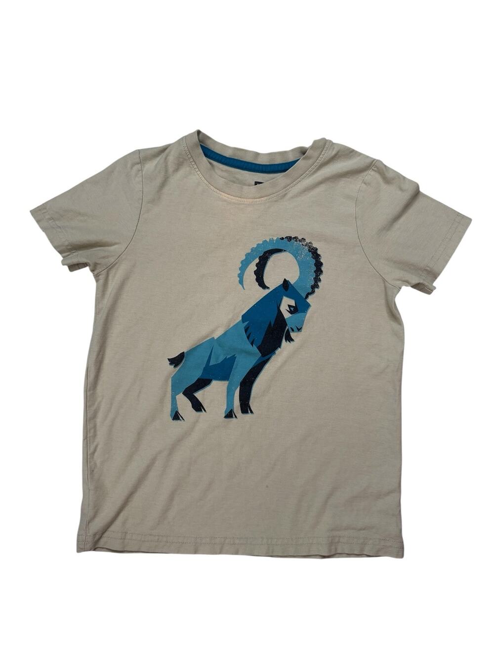TEA COLLECTION Nubian Ibex Goat Tee Tan Blue Size 8 Kid 100% Cotton Short Sleeve